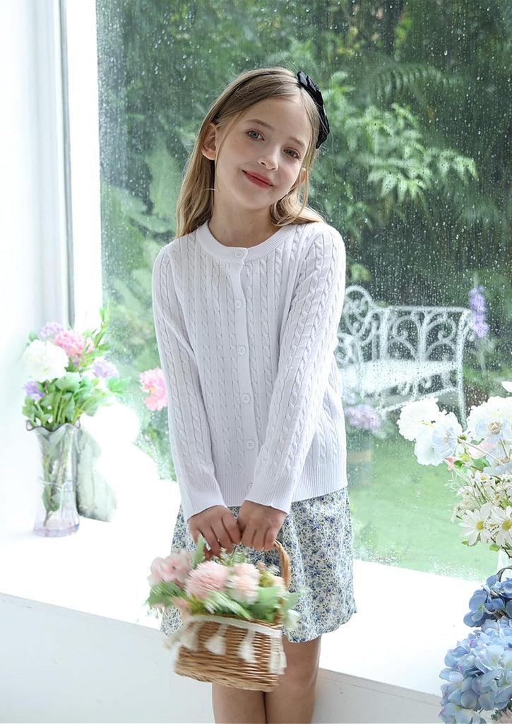 Girls Cable Knit Button Up Cardigan Sweater