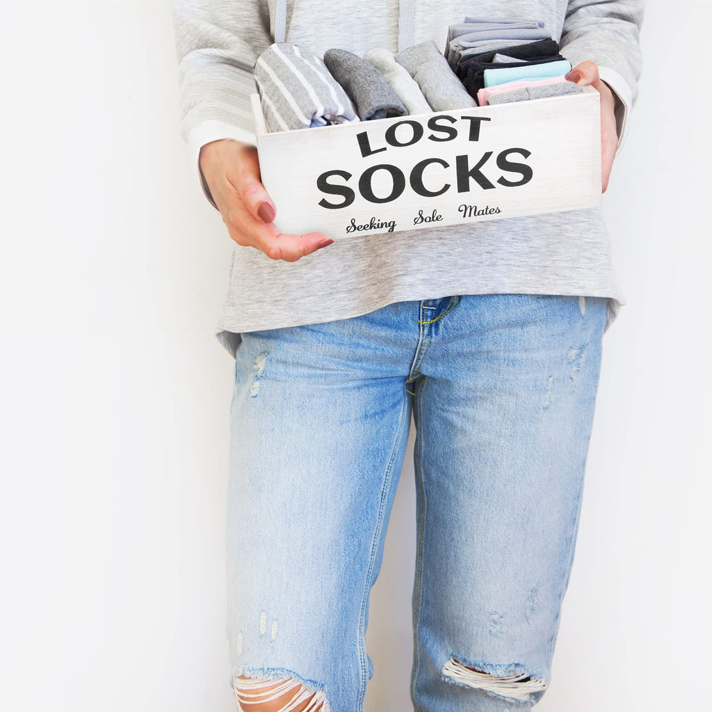 Lost Socks Basket Sign Laundry Room Farmhouse Storage, White