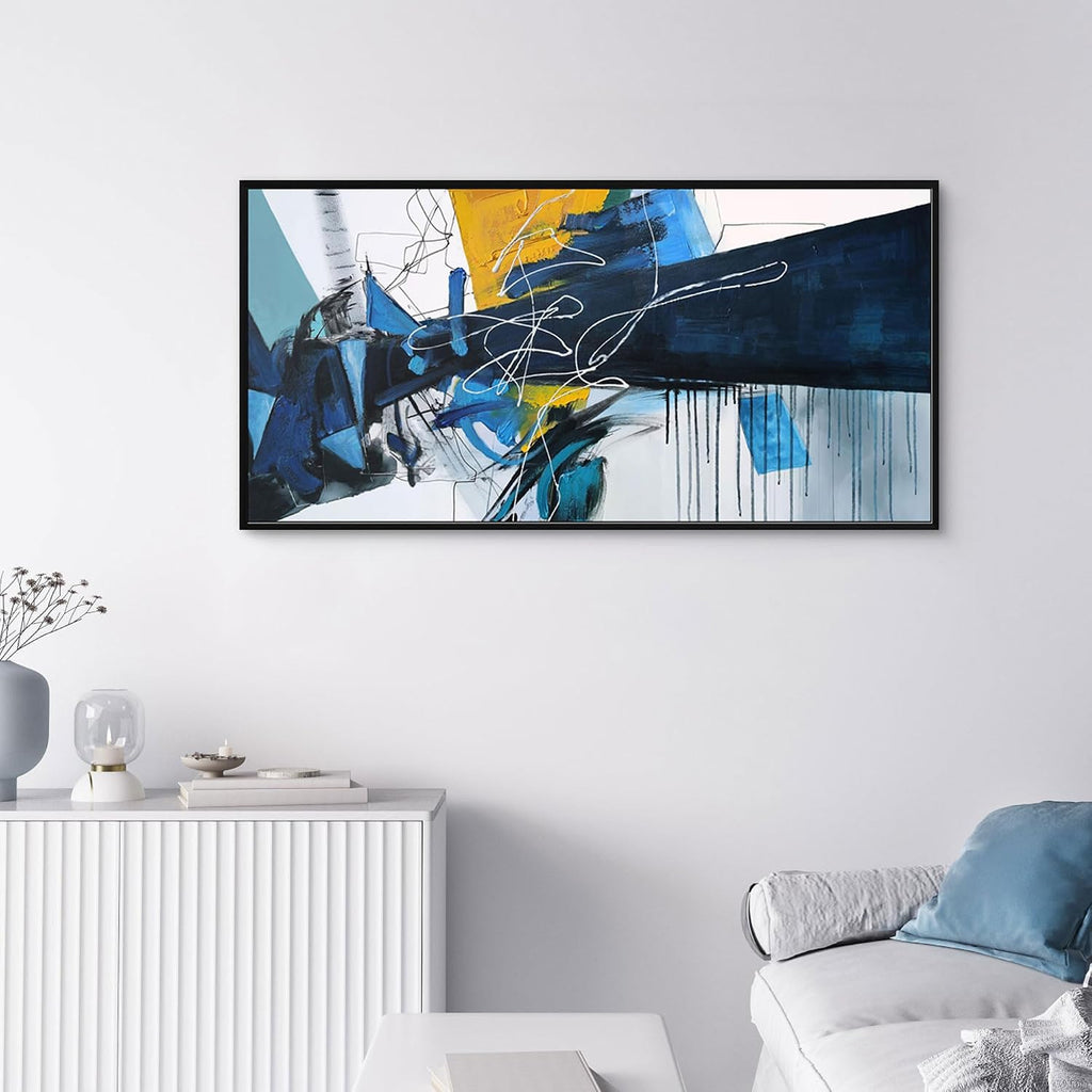 Wall Art - Blue Abstract Canvas Pictures Framed Artwork for walls Extra Large Prints Above the Bed Decor 20x40 Inches