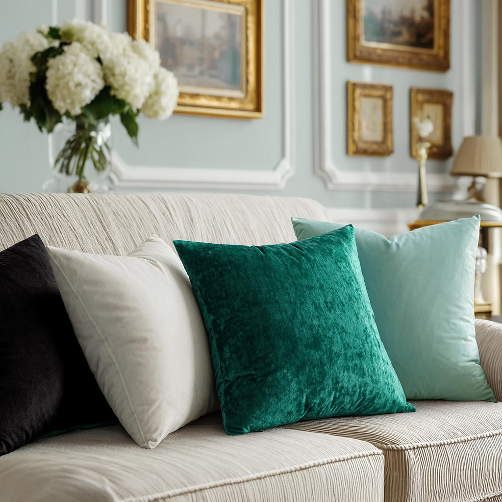 Velvet Throw Pillow Covers Emerald Green 20x20 inch Set of 2