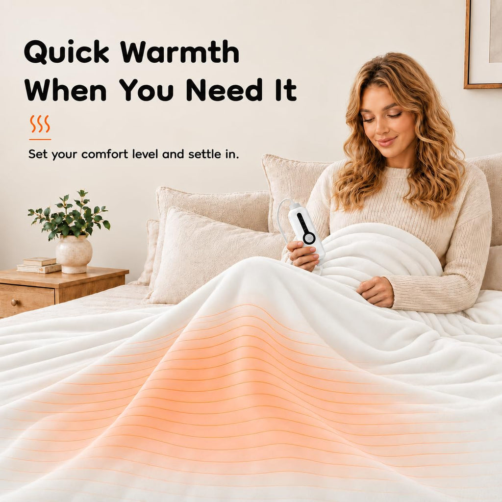 Electric Heated Blanket Full Size 72"×84", Luxurious Breathable Flannel with 4 Heat Settings, 10-Hour Auto Shut-Off &