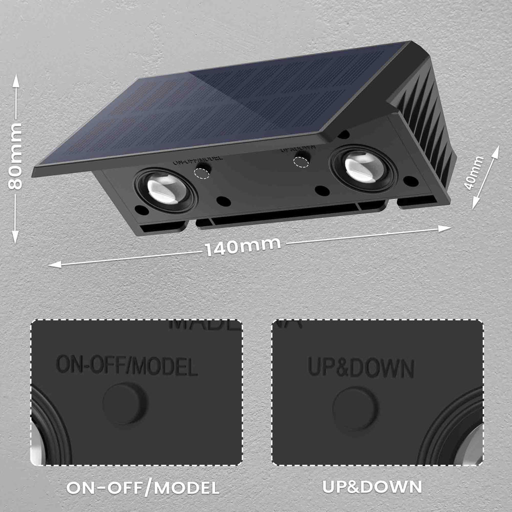 Solar Lights Outdoor Waterproof IP67, WarmWhite Solar Wall Lights Outdoor with Flexible Up and Down, Fence Lights