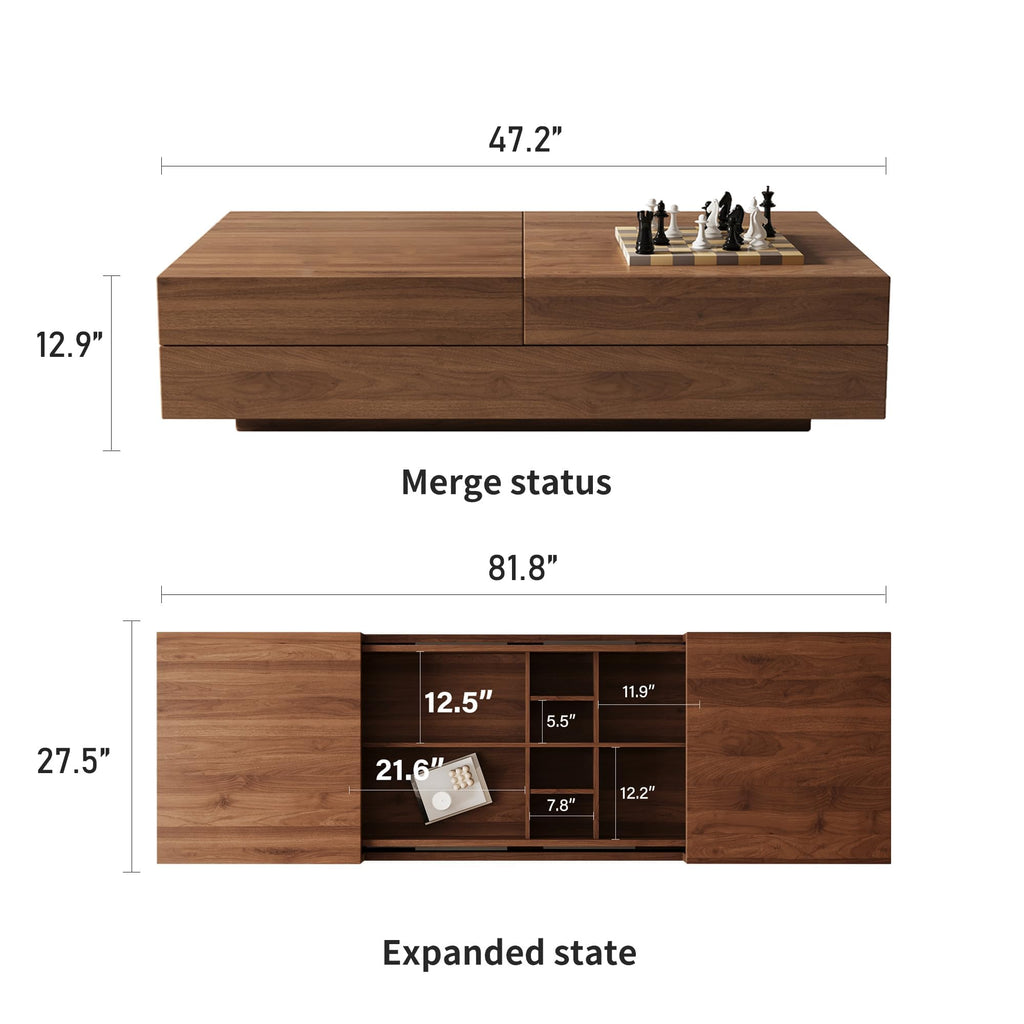 47.2" Sliding Top Coffee Table with Hidden Storage, Walnut