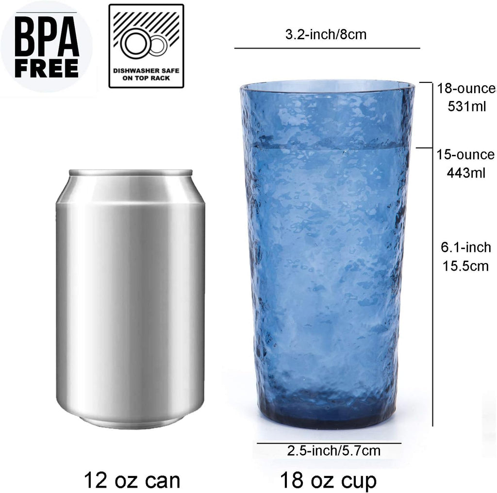18-ounce Acrylic Highball Glasses Plastic Tumbler, set of 6 Blue