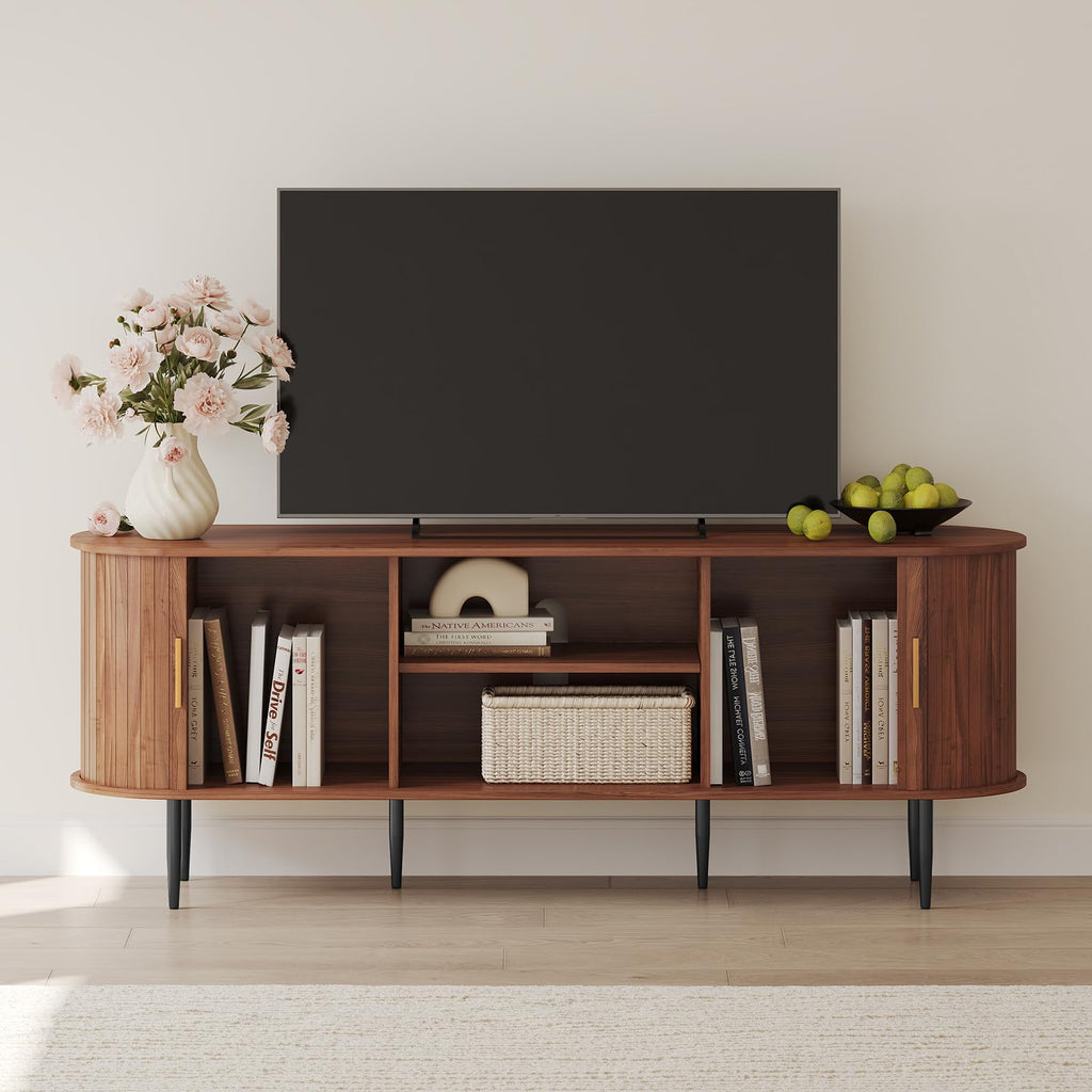 63" Modern TV Stand with Sliding Doors for TVs up to 70", Brown