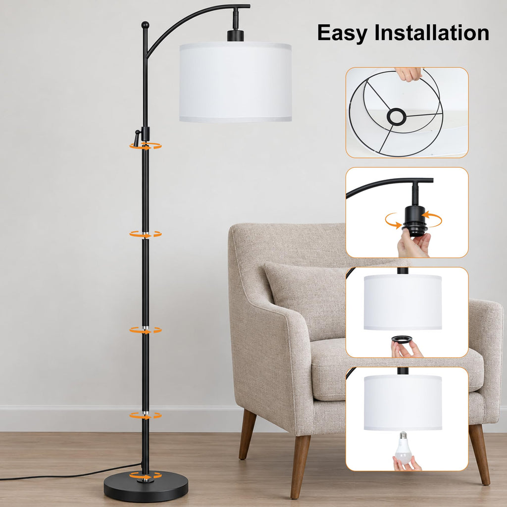 Black Arc Floor Lamp 55-63" Adjustable, 3 Color 9W LED Bulb Included