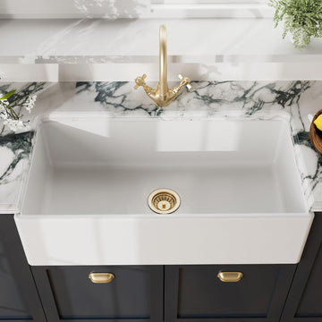 White Kitchen Sink 36 inch Single Bowl Apron Front Farmhouse Sink with Central Drain Position, Fireclay Ceramic