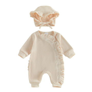 Newborn Baby Girl Coming Going Home Clothes She's Here Romper (Beige with hat, )
