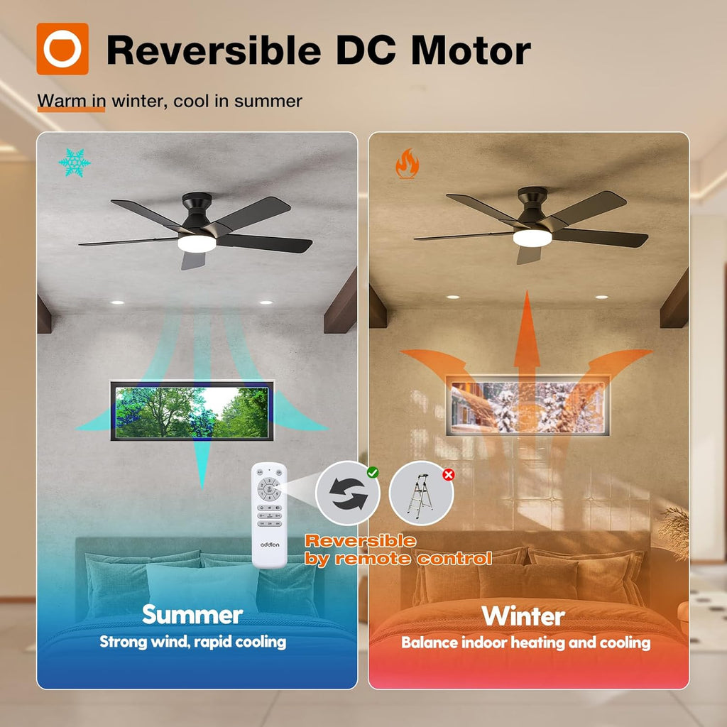 Ceiling Fans with Lights, 52 inch Low Profile Ceiling Fan with Light and Remote Control, Flush Mount, Reversible, 3CCT, Dimmable, Noiseless, Black Ceiling Fan for Bedroom, Indoor/Outdoor Use A103-B0CLNJNKMW