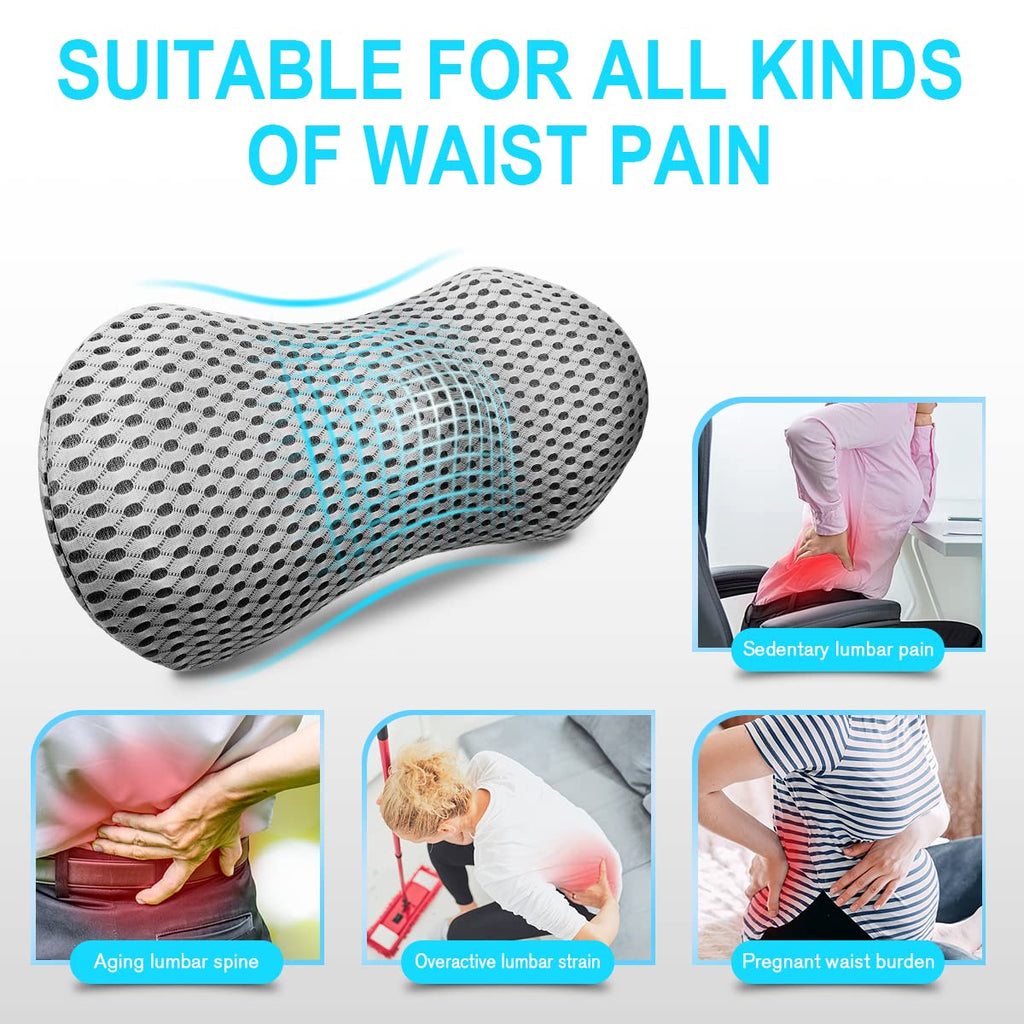 Lumbar Support Pillow Chair, Memory Foam Lumbar Pillow for Lower Back Pain Relief (Grey)