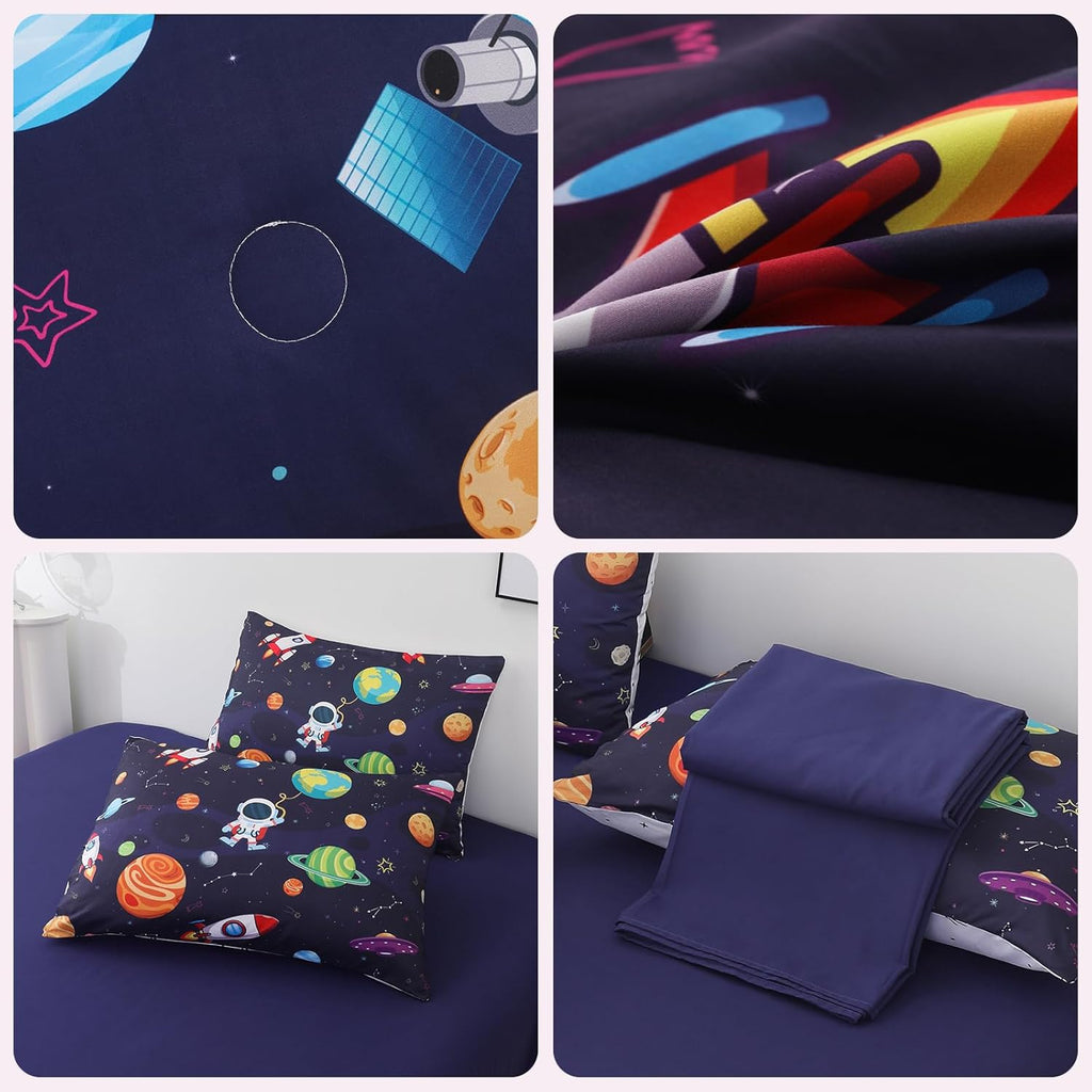 Boys Full Bedding Set Space Bedding - 5 Piece Comforter Set Full, Rocket and Planet Galaxy Comforter for All-Season