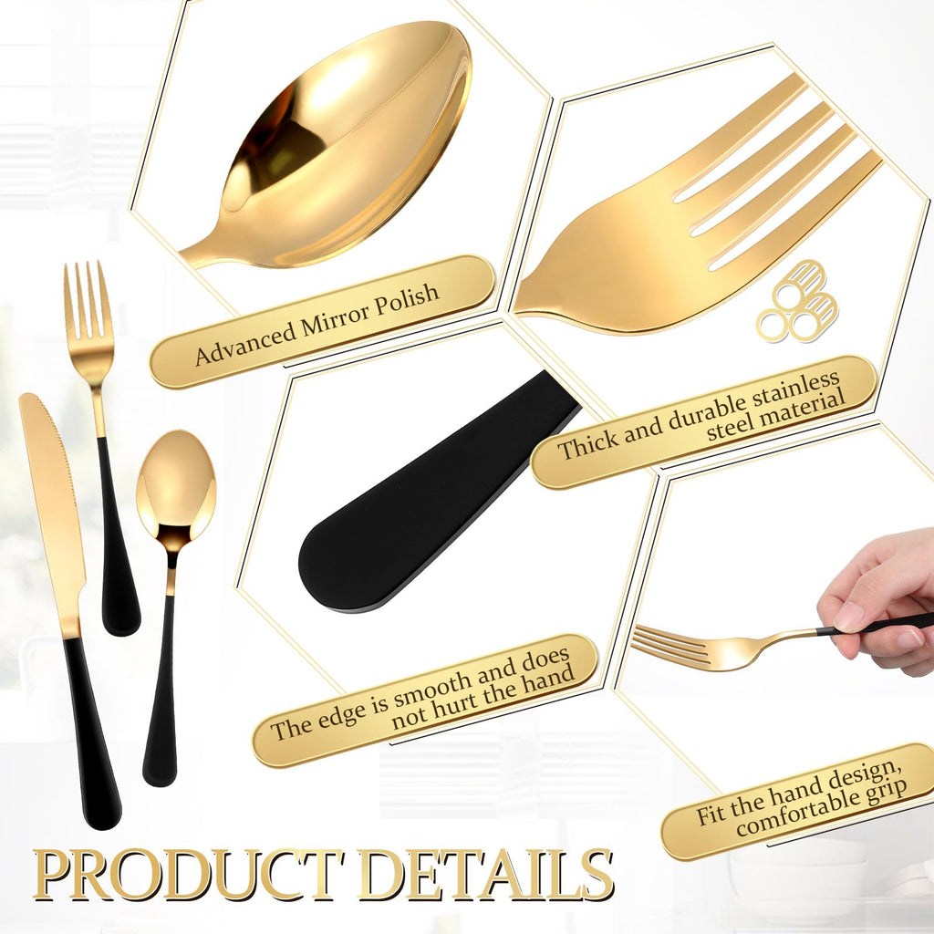 30 Pcs Gold and Black Silverware Set Stainless Steel for 6 Guest