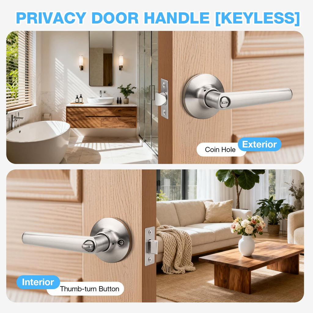 1 Pack Privacy Brushed Nickel Door Handles, Door Lever with Door Knobs Indoor , Heavy Duty Door Handles Interior with