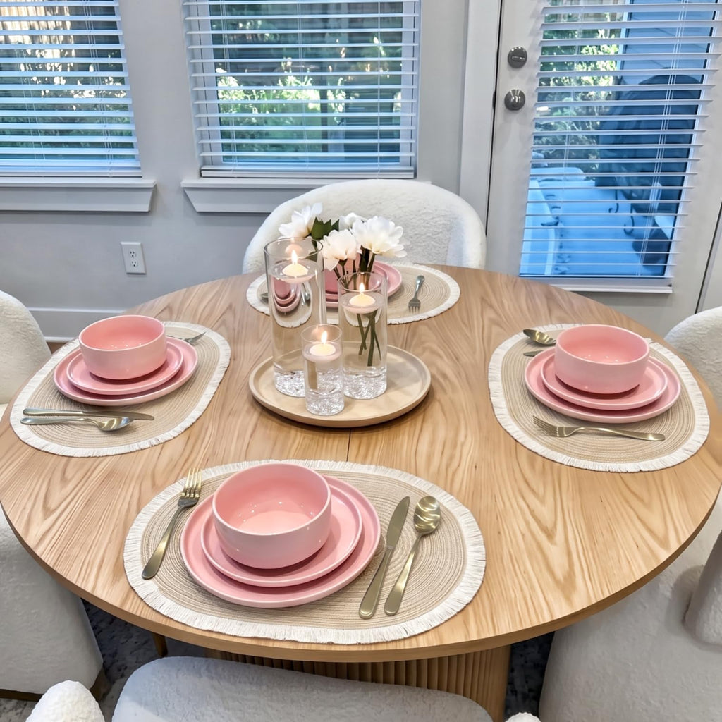 Boho Oval Woven Placemats Set of 6, Washable Table Mats with Tassels