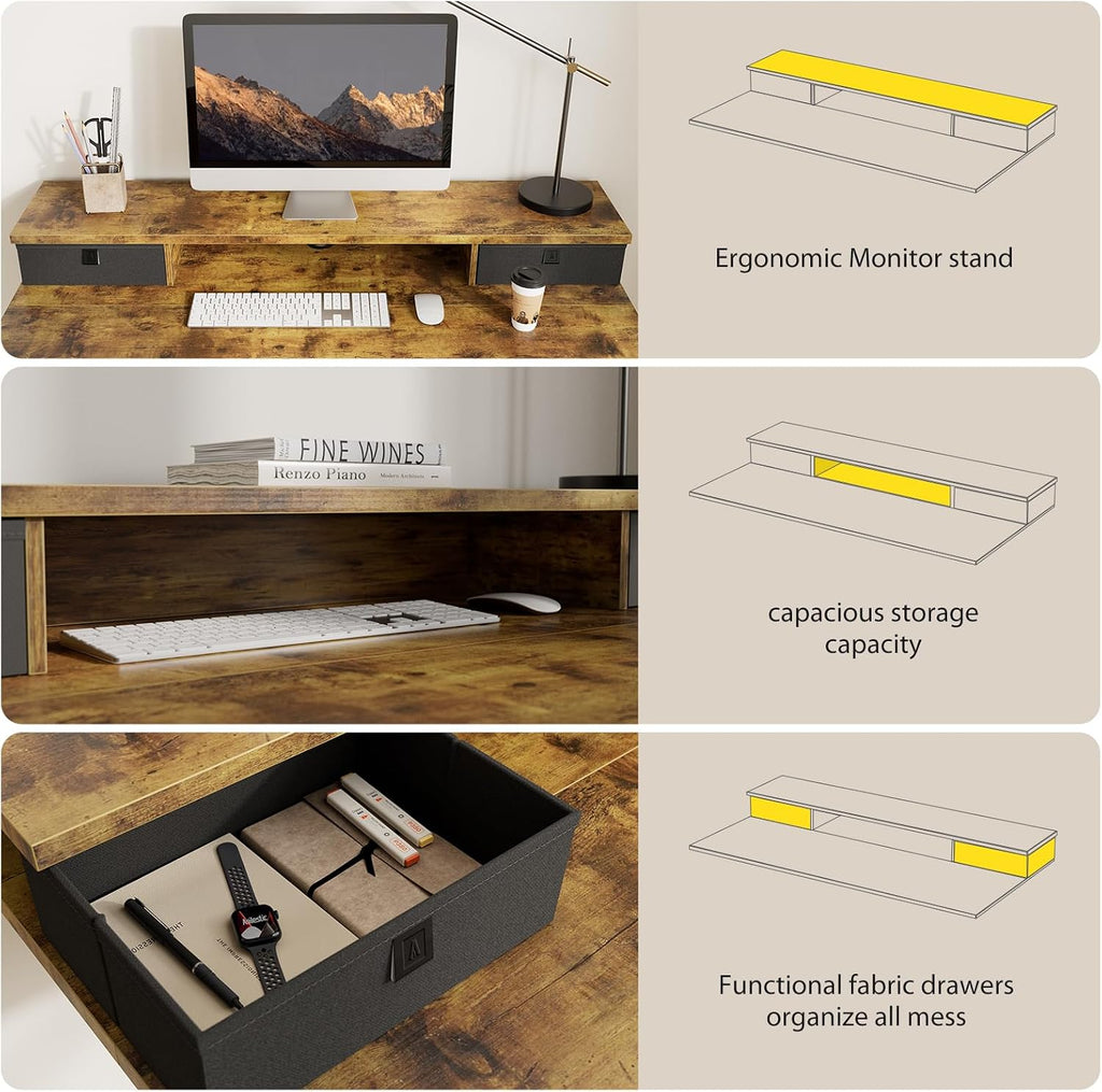 55 * 24 Inch Electric Standing Desk with Drawers, Rustic Brown | Electric Height Adjustable, 2 Storage Drawer