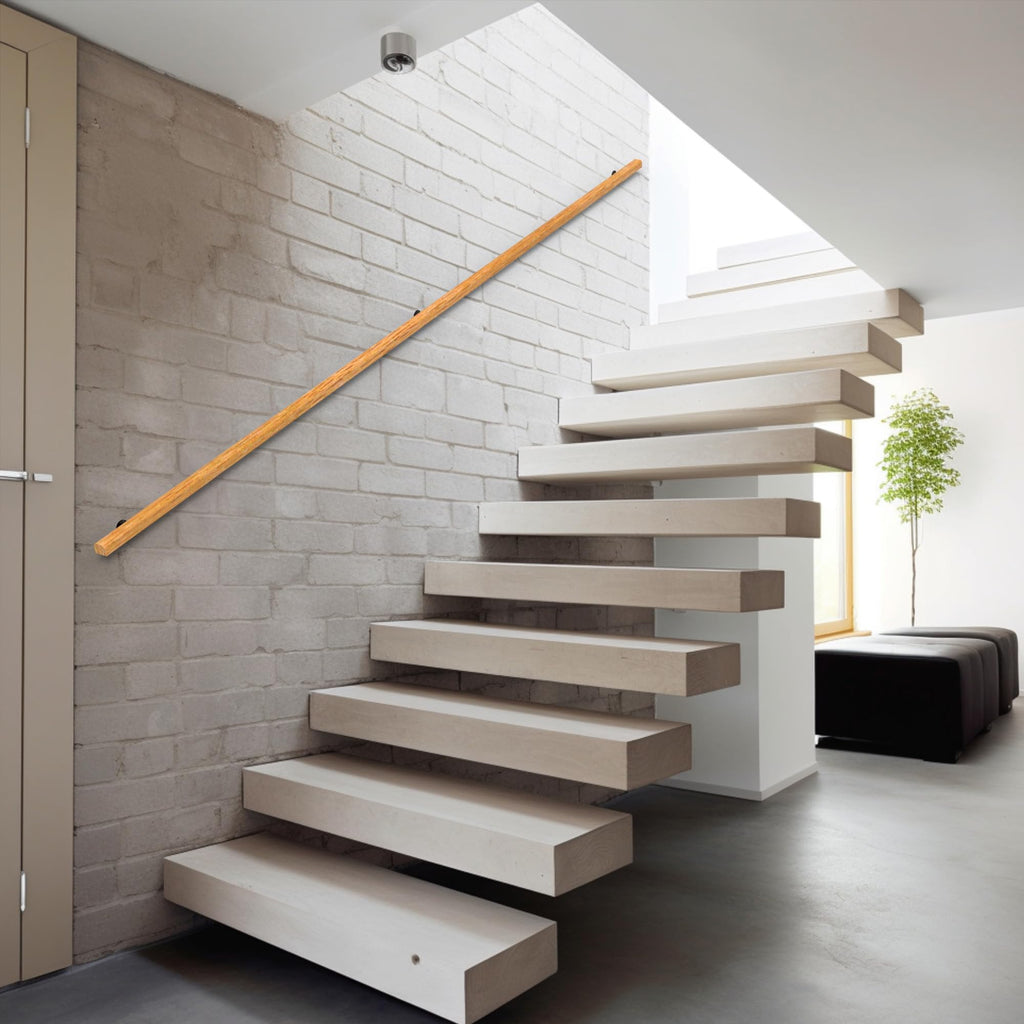 6FT Wood Stair Handrails Wall Mount, Hand Railings for Stairs Indoor Outdoor, Non-Slip Staircase Handrail for