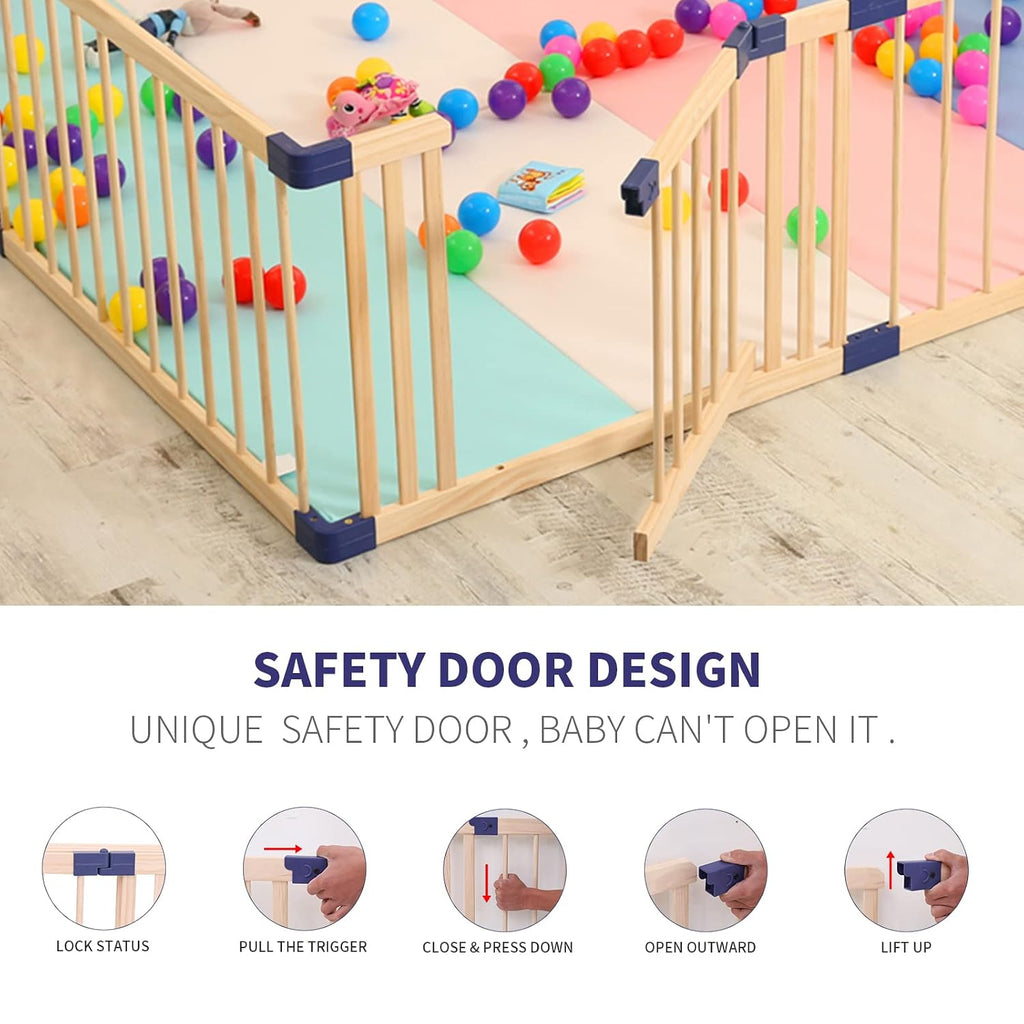 Wooden Playpen,CPC Certified,New Zealand Pine Wood,59.05x70.86Inches | Large Area,free hands,Versatile Size Options
