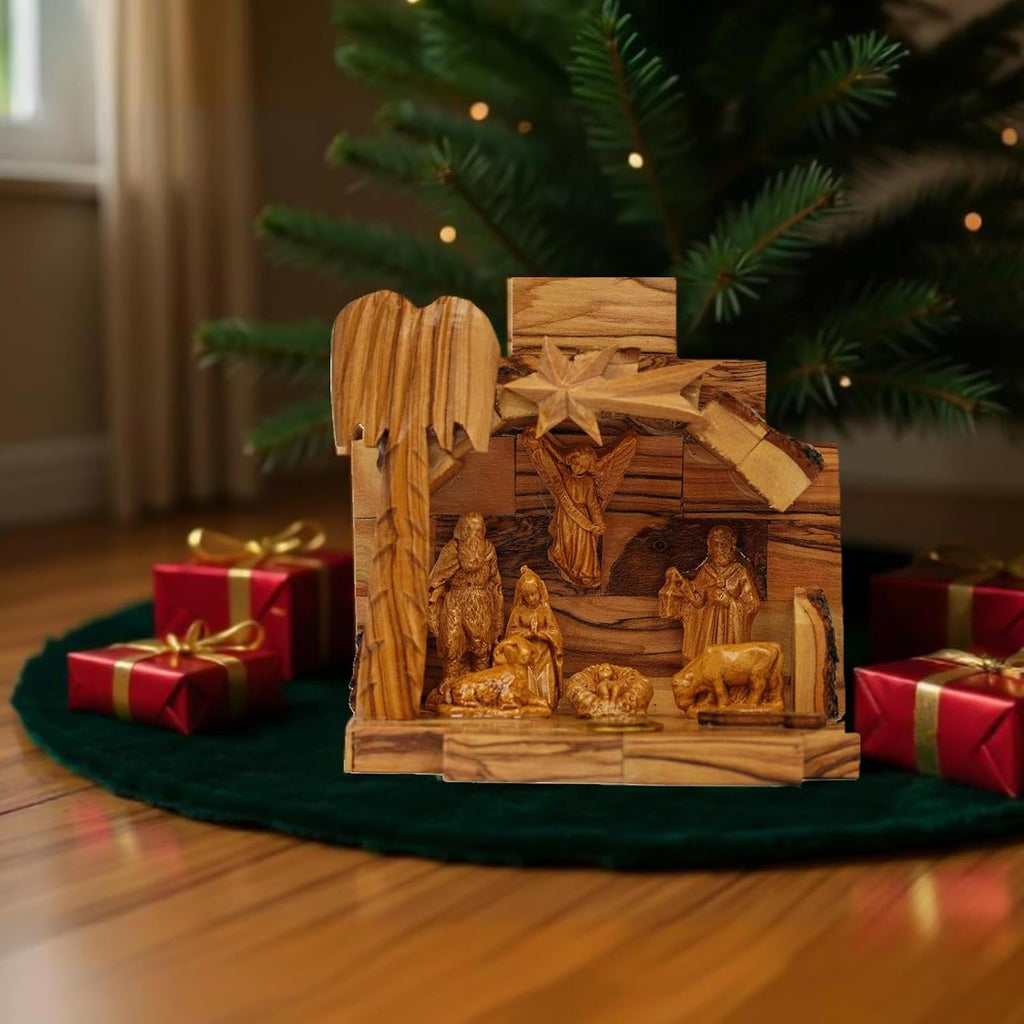 Nativity Set with Bark Roof