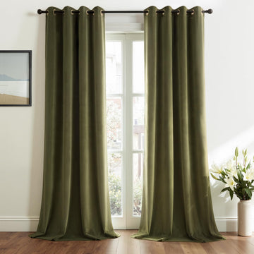 Olive Green Velvet Blackout Curtains 84 Inches Long, Soundproof Room Darkening Dark Green Thermal Insulated Boho