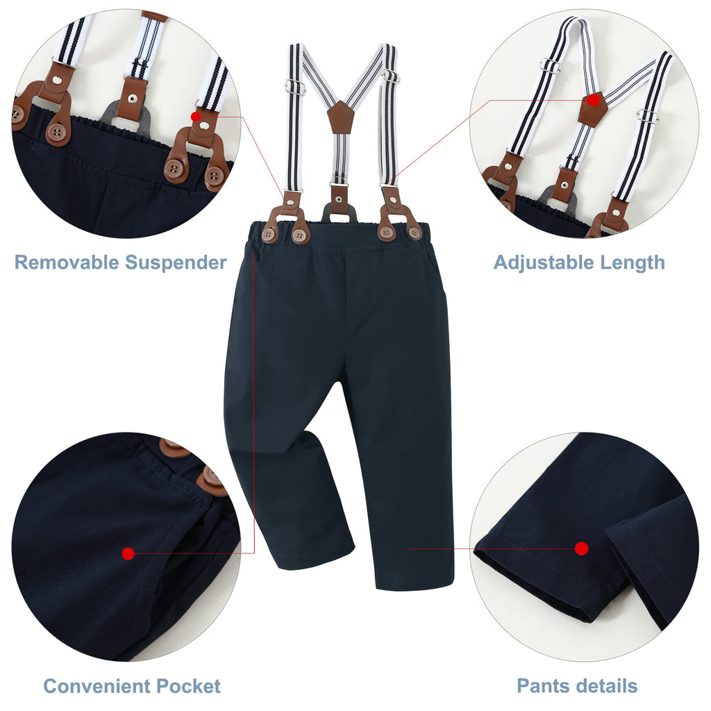 Baby Boy Clothes Suits, Toddler Dress Short Shirt With Bowtie + Suspender Pants Outfit Sets Gentleman Wedding 1-5