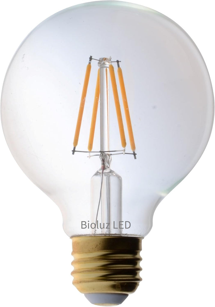 92 CRI G25 Globe Light Bulbs Clear Glass Filament 60W Replacement 5.5W Dimmable 2700K LED Bulb, Low Wattage Regular