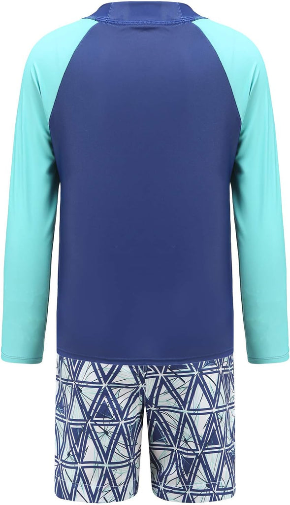 Kids Rash Guard Set Boys Long Sleeve Swim Trunks and Swim Shirt Sets Two Piece Swimsuits