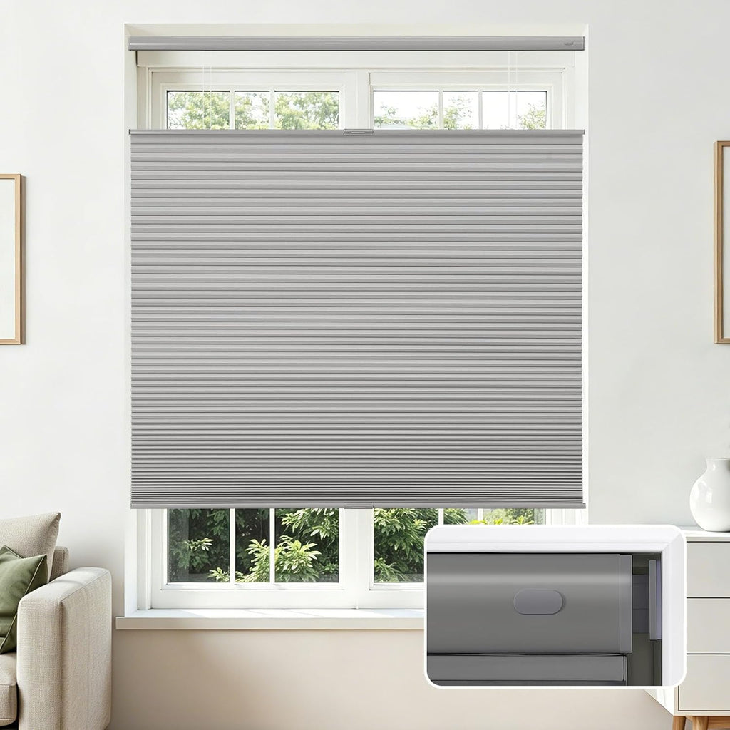 No Tools No Drill Blinds for Indoor Windows, Cordless Window Blinds Cellular Shades Top Down Bottom Up Blackout