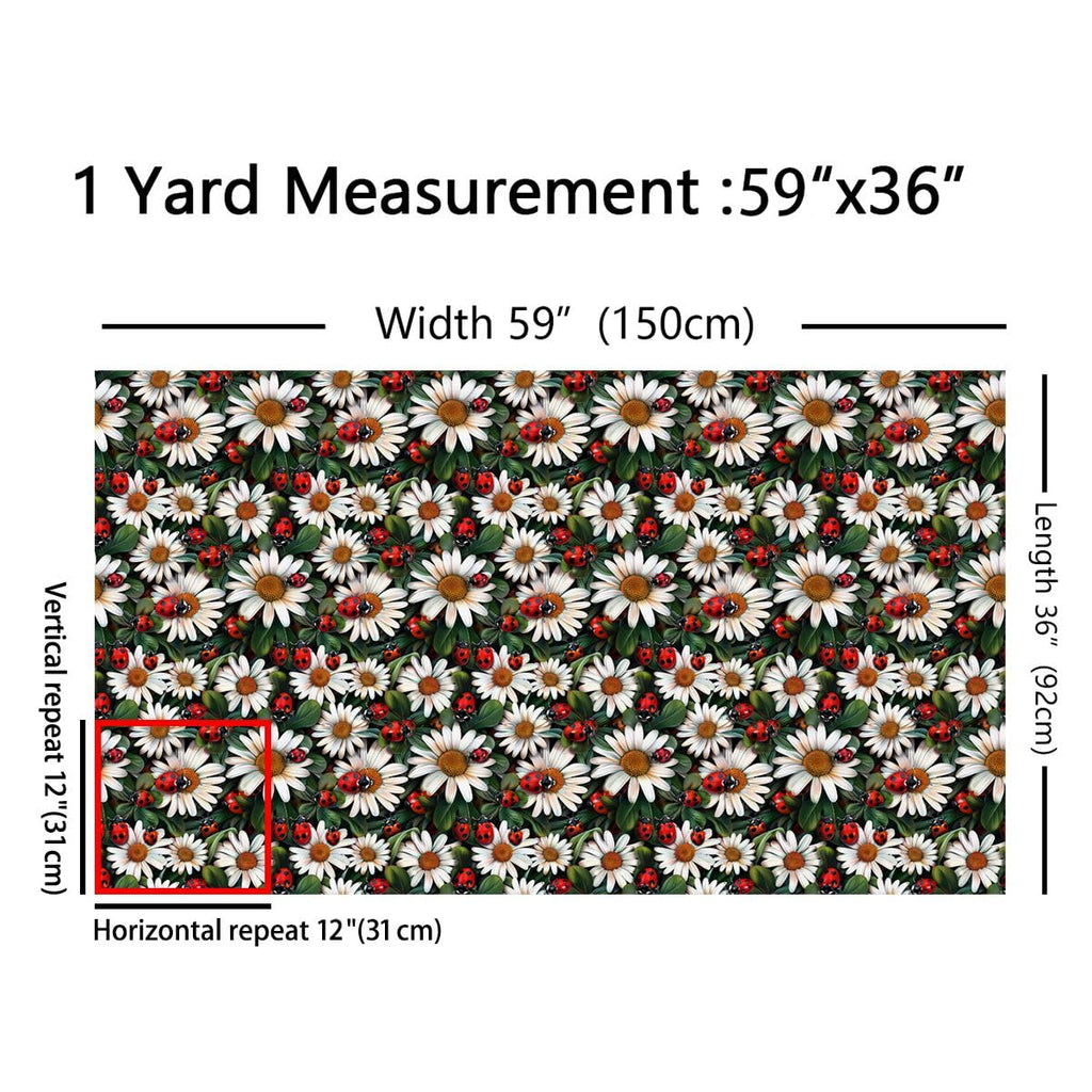 Daisy Flower Fabric for Decoration, Cute Ladybug Animal Sewing Fabrics for Room Decor Soft Polyester No