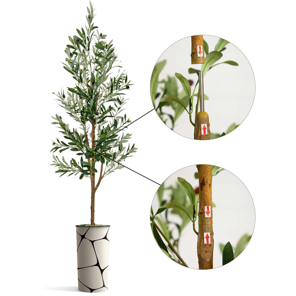 Artificial Tree in Geometric Pattern Planter, Fake Olive Silk Tree for Indoor and Outdoor Home Decoration - 68"