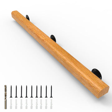 5FT Wood Stair Handrails Wall Mount, Hand Railings for Stairs Indoor Outdoor, Non-Slip Staircase Handrail for