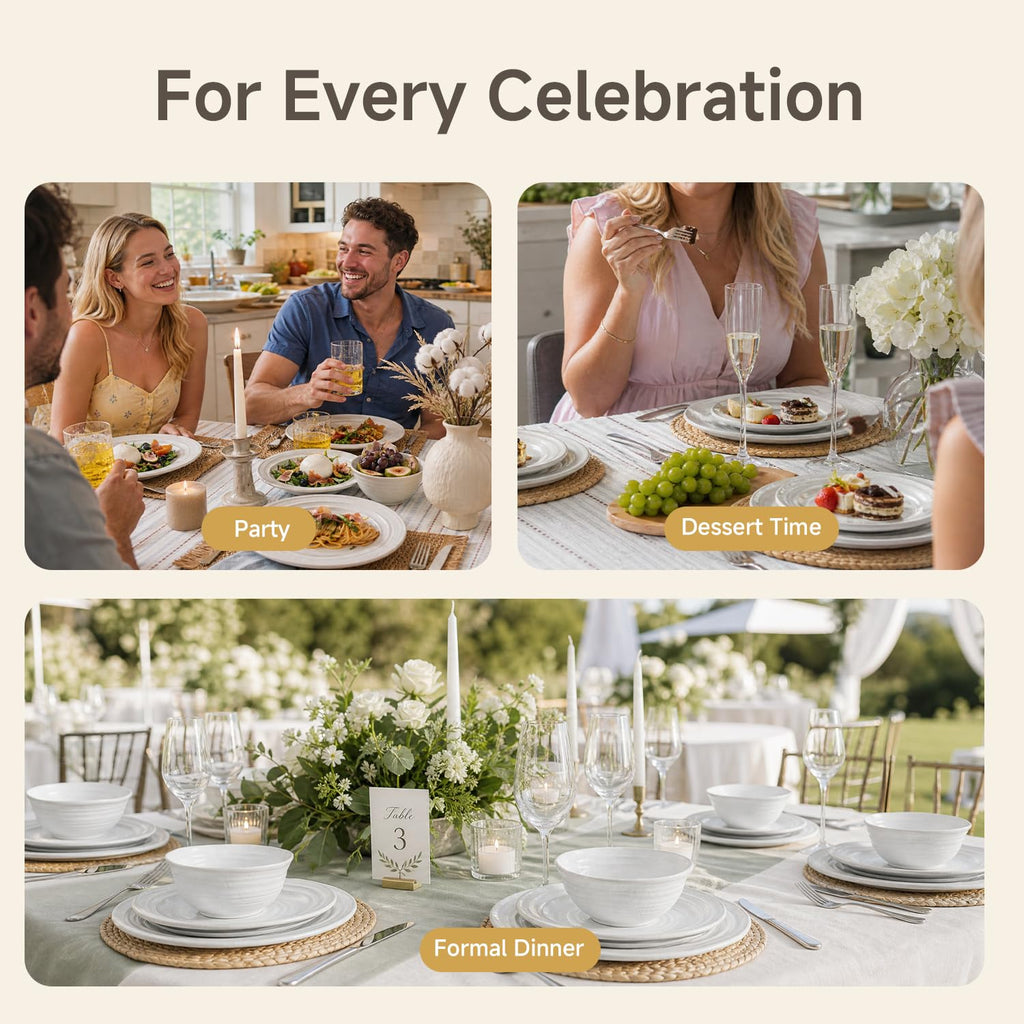 Handmade Stoneware Dinnerware Set, 24-Piece Matte White for 8