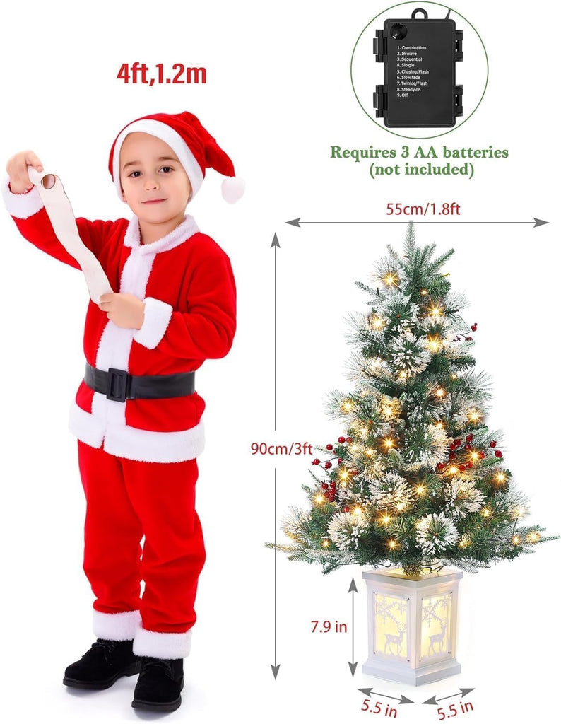 3FT Prelit Artificial Christmas Tree with Lights, 3 Foot Artificial Christmas Tree with Snowflake Base, 78 LED Prelit