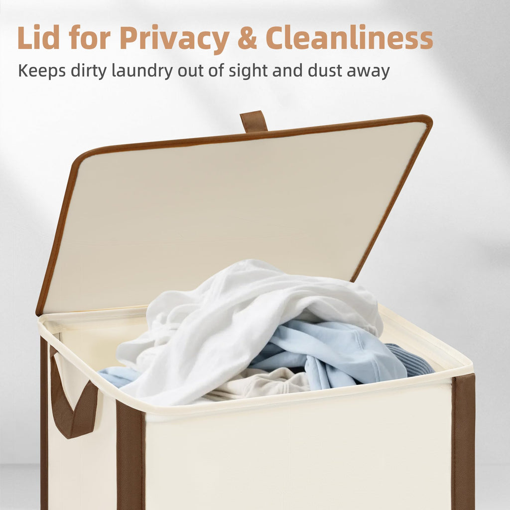 Rolling Laundry Hamper with Lid, 23.7 Gal (90 L) Large Tall Laundry Basket with Wheels & Handles, Aesthetic Dirty