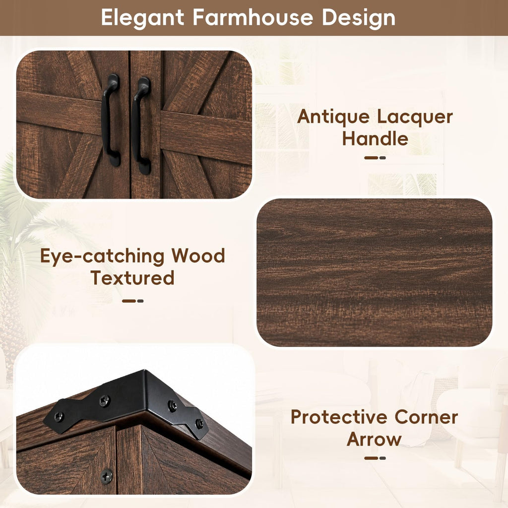 94" Tall Farmhouse Armoire Wardrobe Closet, 4 Doors & 2 Drawers, Brown