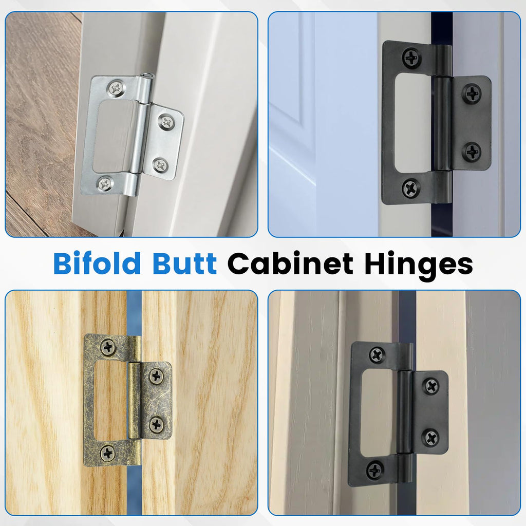 4-Pack Non-Mortise Door Hinges Bifold Butt Cabinet Hinges with Screws for Furniture Windows Cupboard etc. - 2 x 0.9