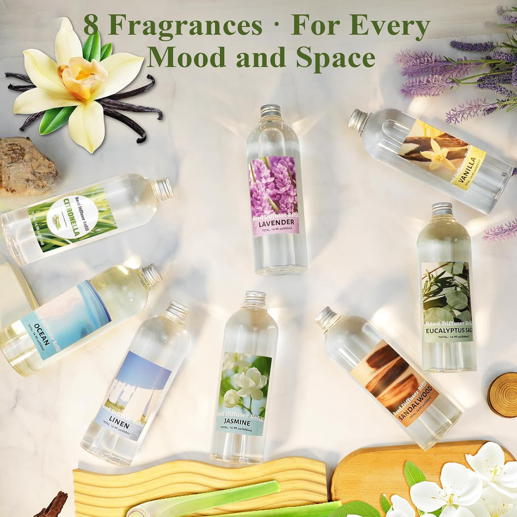 Reed Diffuser Refill, Jasmine Scent Diffuser 500ml Long-Lasting Summer - Set of 169