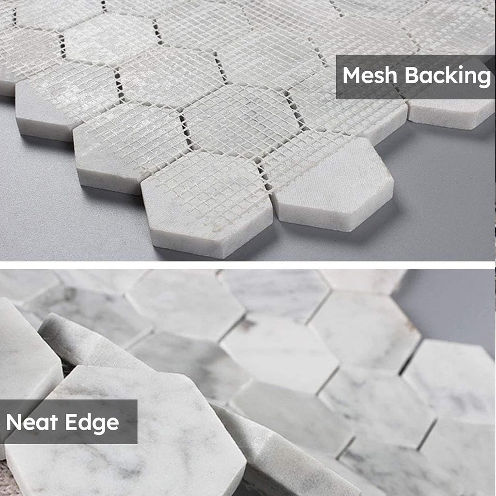 Carrara White Marble Mosaic Tile, 2 Inch Hexagon, Matte, Italian Bianco Carrera Marble Backsplash Bathroom Wall