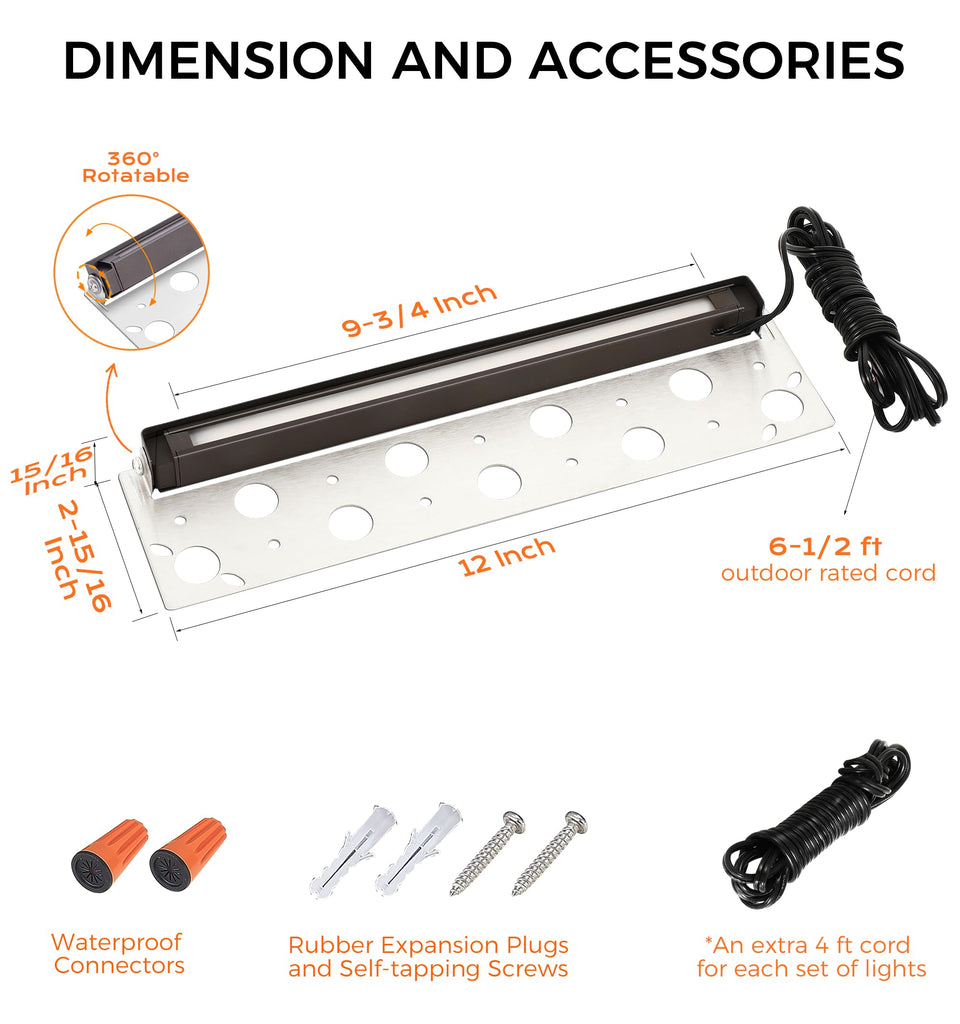 6 Pack] 12 Inch VAC/DC Low Voltage Hardscape Lighting Paver Light, Retaining Wall Lights Outdoor, IP65