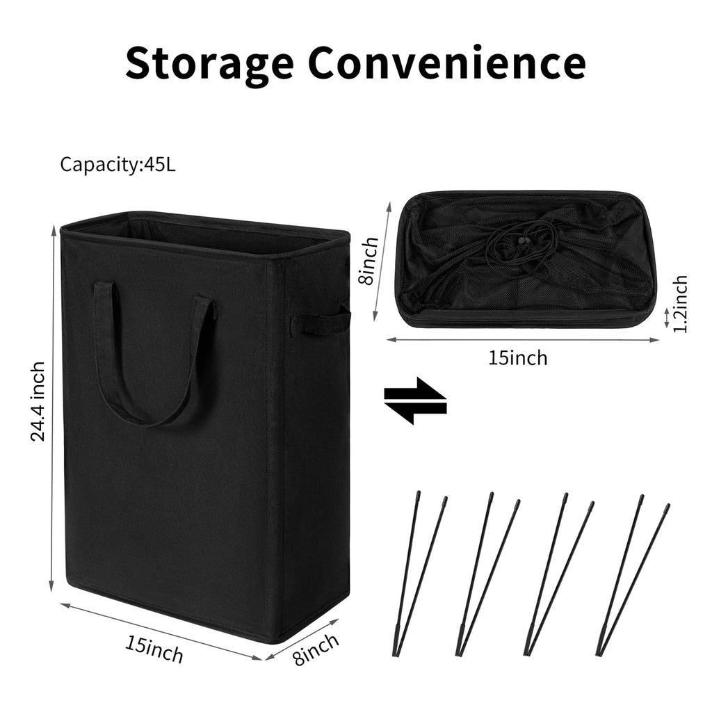 Narrow Laundry Hamper, Skinny Laundry Basket, 45L Black, 24"