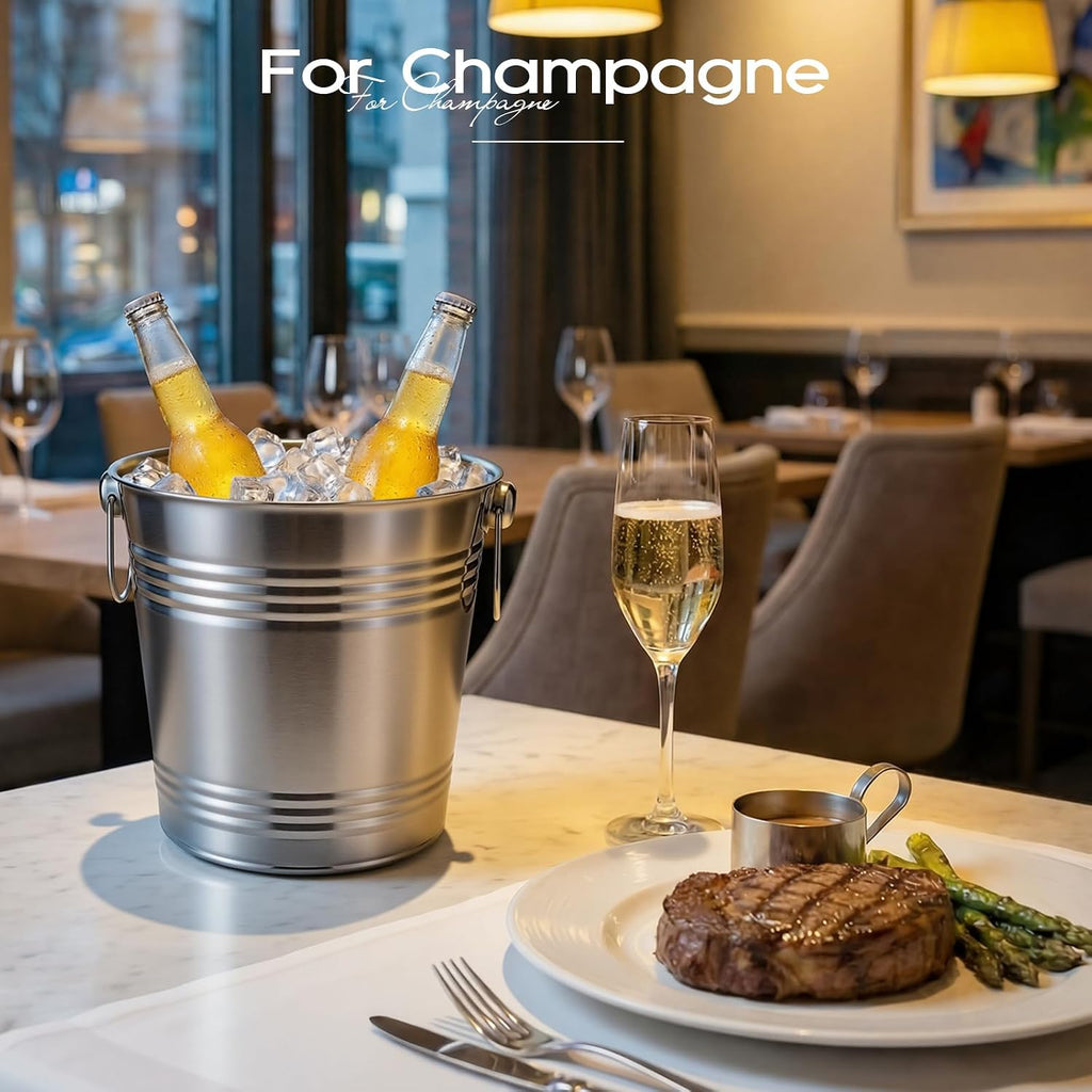 Packs 5.3QT/ 5L Champagne Ice Bucket Bulk Stainless Steel Ice Buckets with Handle Metal Silver Chiller Buckets - Set of 10