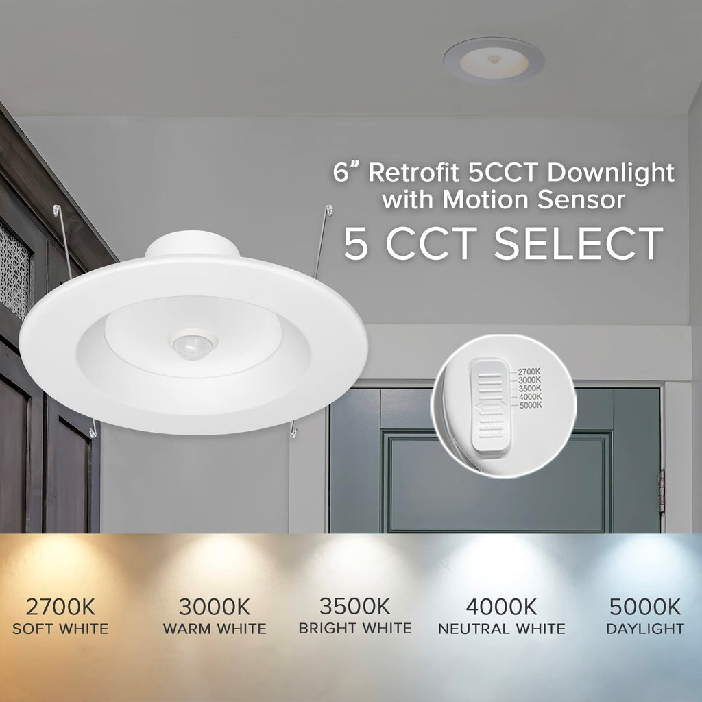 5" & 6" Retrofit LED PIR Motion Sensor Downlight 1300 Lumens, 5 CCT