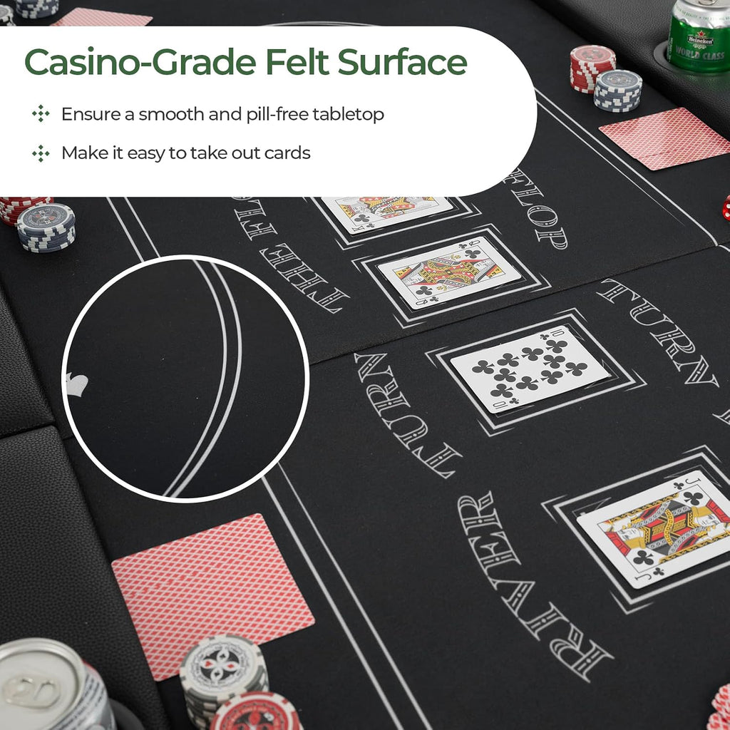 72" Poker Table Foldable, 8 Players Card Board Game Table w/Deep Metal Cup Holders, Casino Grade Felt, Portable