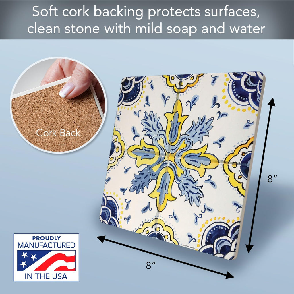 Thirstystone Blue & Yellow Decorative Heat Tolerant Stone Trivet