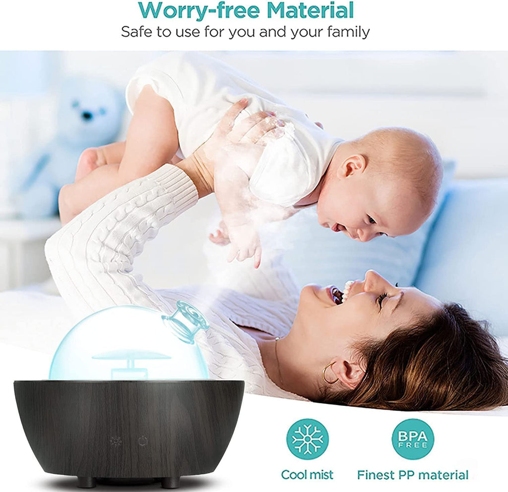 280ml Glass Essential Oil Diffuser Aromatherapy Diffusers Ultrasonic Cool Mist Humidifier with 2 Mist Modes & 7 Color