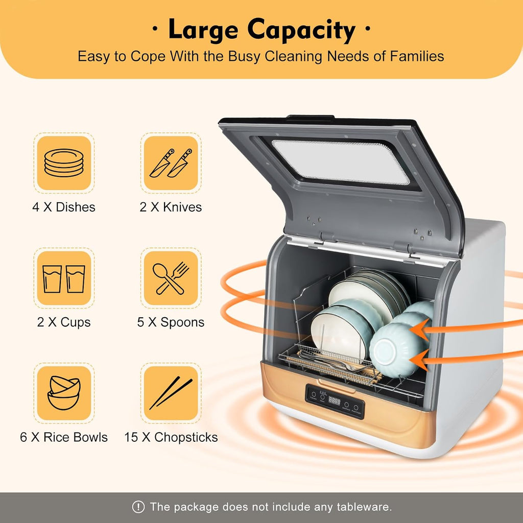 Portable Countertop Dishwasher Compact Dishwasher with 3 Washing Programs