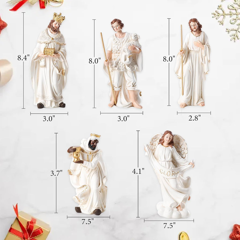 Nativity Set - 11 Piece 8.40 Inches Christmas Nativity Scene for Indoor Decorations, Resin Nativity Figurine Manger