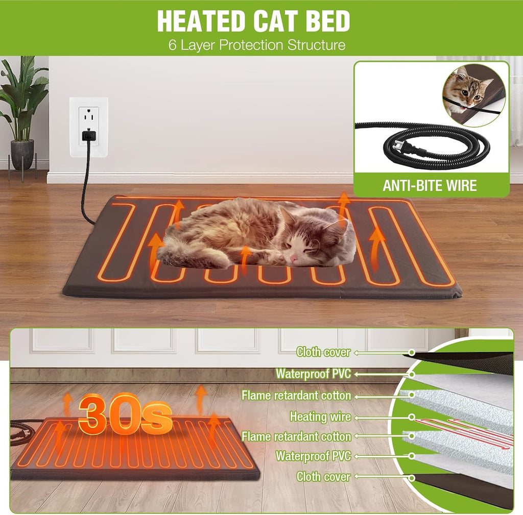 Heated Cat House Outdoor Feral Kitty Shelter with Insulated & Heated Liner Weatherproof Roof Cat Home