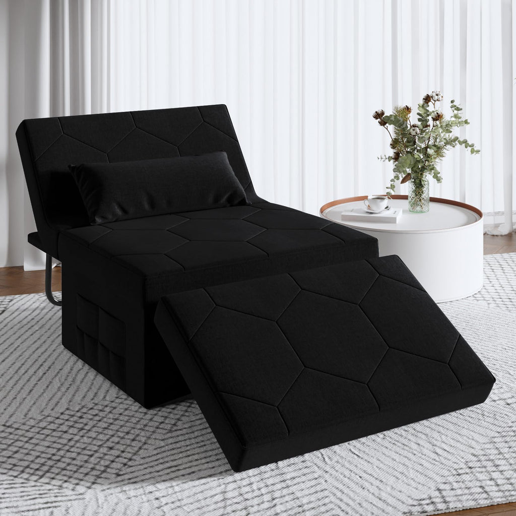 4 In 1 Convertible Sleeper Sofa Chair (DBlack, 72.4''L x 36.6''W x 15.7''H)
