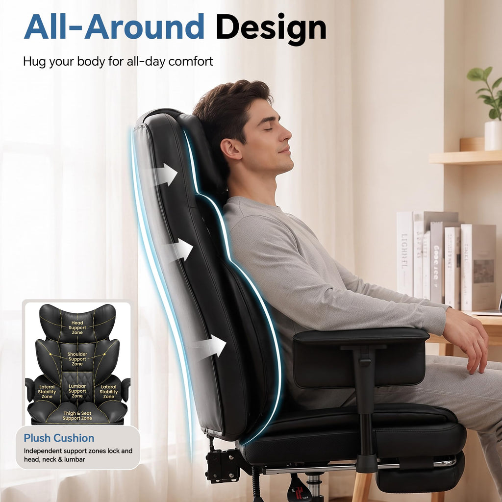 Big and Tall Gaming Chair 400lbs, Heavy Duty Office Chair with Footrest, High Back Computer Chair with Thick Padded