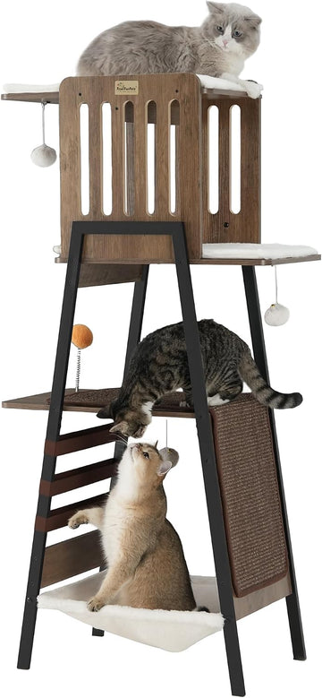Modern Cat Tree, 58-Inch Cat Tower for Large Cats, Big Hammock